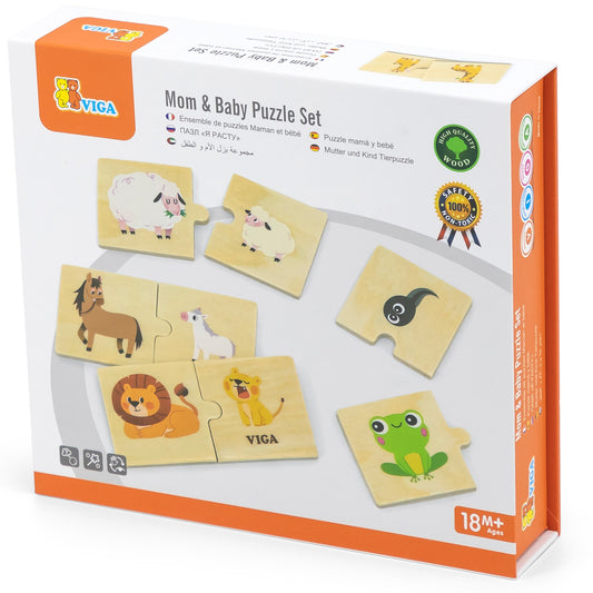 Viga Toys – Houten puzzel Dieren en hun kleintjes